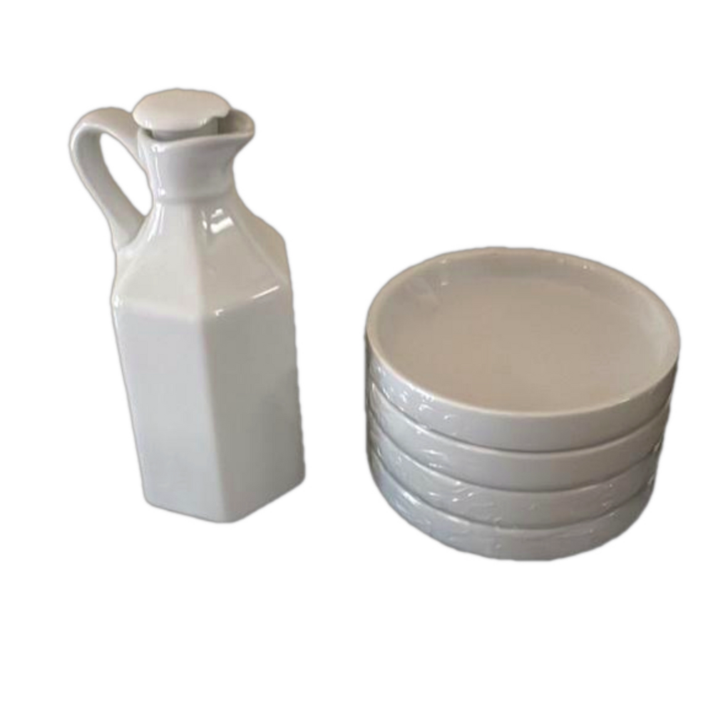 Cruet and 4 Bread Dipping Saucers New!